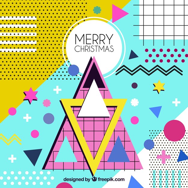 Fondo colorido geométrico de navidad en estilo memphis