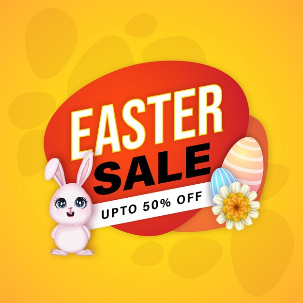 Fondo colorido lindo de la bandera del cartel de la venta de Pascua feliz con los huevos Vector libre