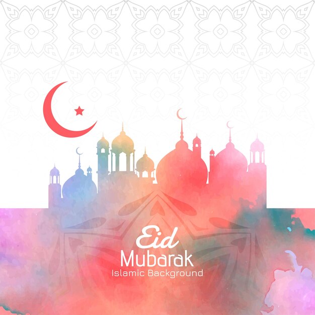 Fondo colorido de la mezquita de la acuarela del festival eid mubarak