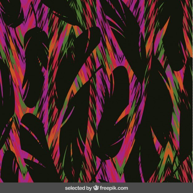 Fondo colorido con  plumas negras
