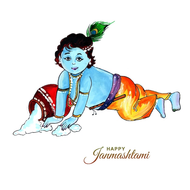 Fondo colorido de la tarjeta religiosa krishna janmashtami