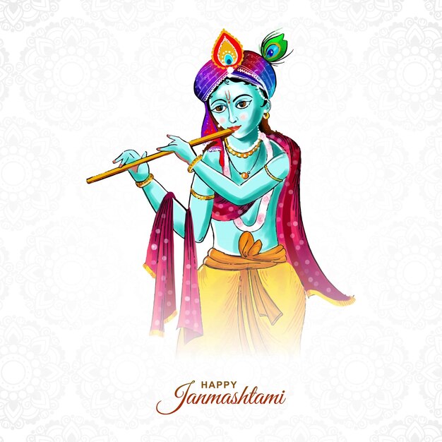 Fondo colorido de la tarjeta religiosa krishna janmashtami