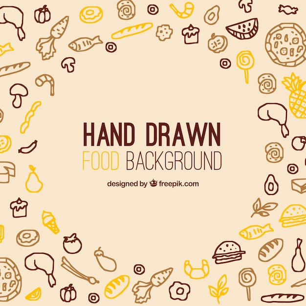 Fondo de comida deliciosa con estilo de dibujo a mano