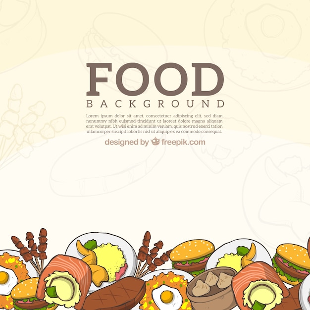 Fondo de comida deliciosa con estilo de dibujo a mano