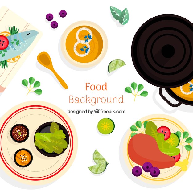Fondo de comida con diseño plano