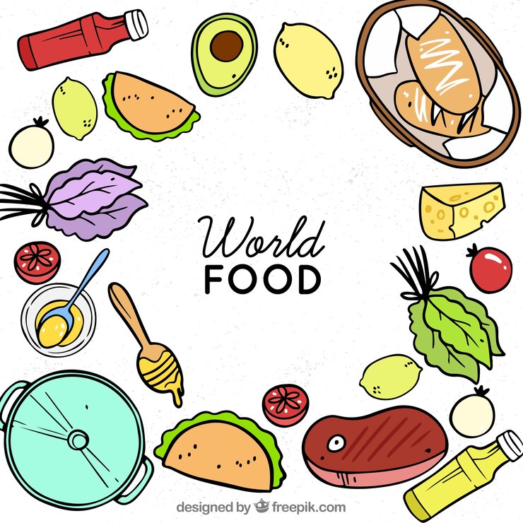 Vector gratuito fondo de comida con estilo de dibujo a mano