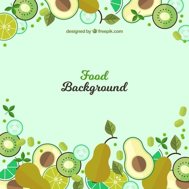 Vector gratuito fondo de comida con frutas verdes de diseño plano