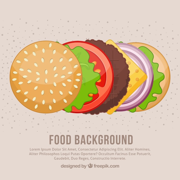 Vector gratuito fondo de comida con ingredientes de hamburguesa