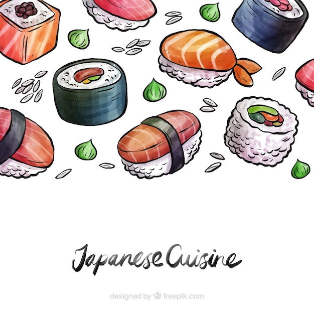 Fondo de comida japonesa en acuarela