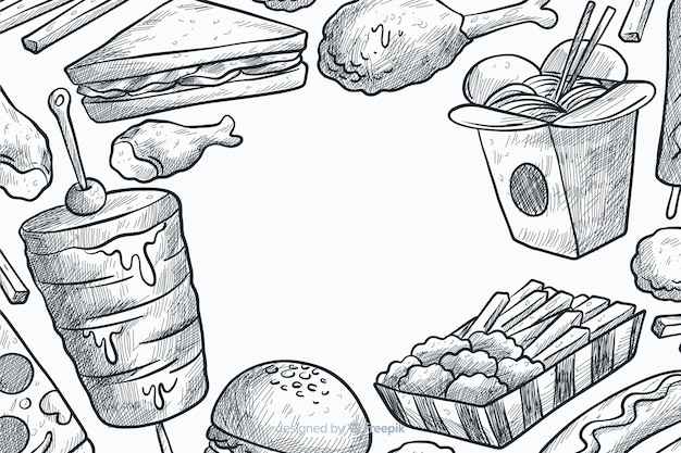 Fondo de comida rápida dibujado a mano