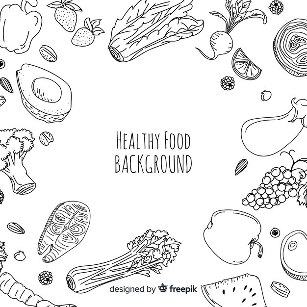 Fondo de comida saludable dibujada a mano