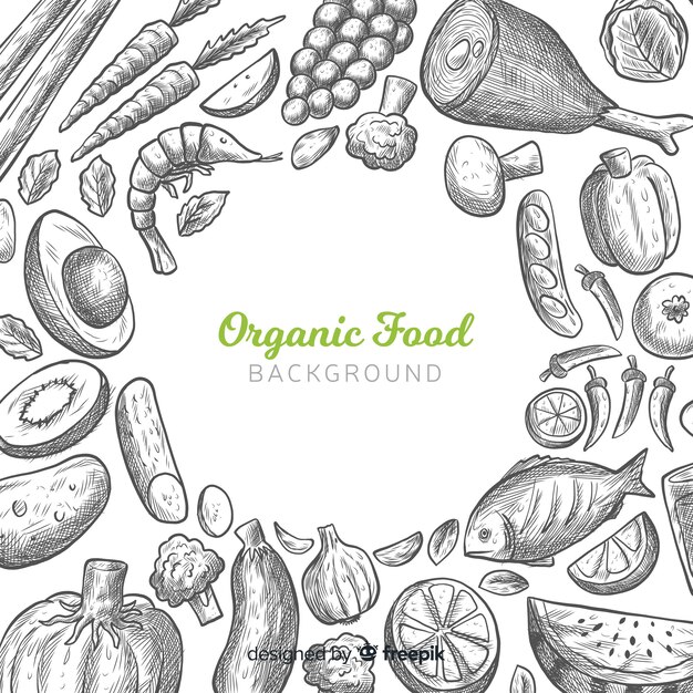 Fondo de comida saludable dibujado a mano
