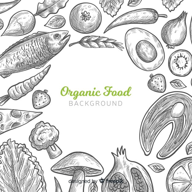 Fondo de comida saludable dibujado a mano