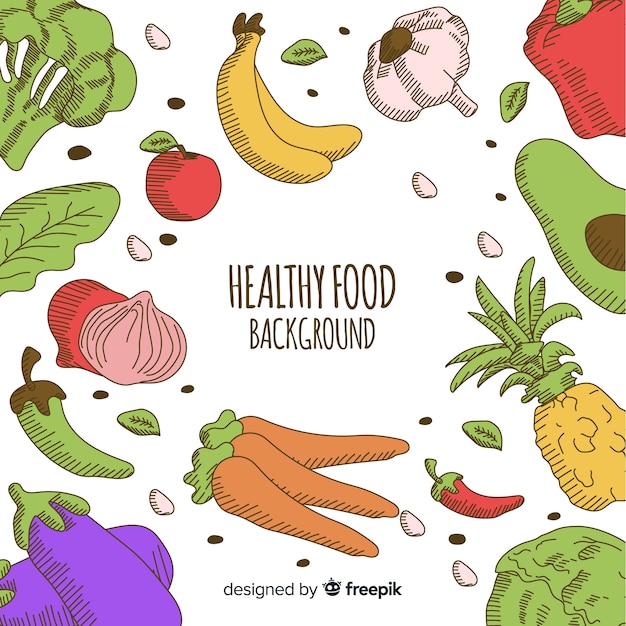 Fondo de comida saludable dibujado a mano