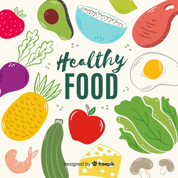 Fondo de comida saludable dibujado a mano