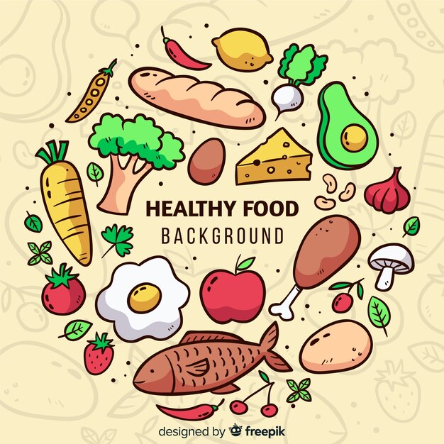 Fondo de comida saludable dibujado a mano