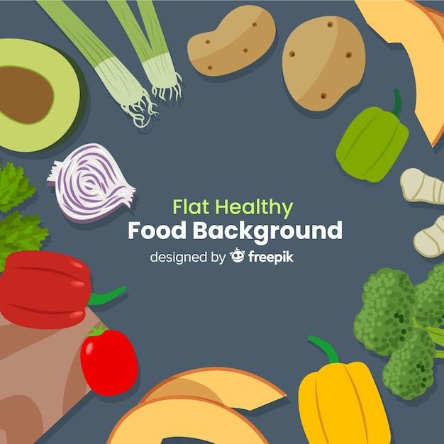 Vector gratuito fondo de comida saludable en diseño plano