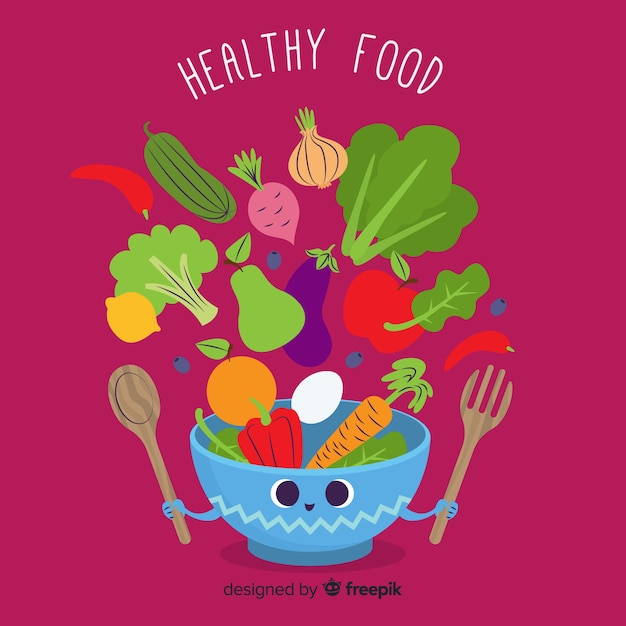Vector gratuito fondo de comida saludable en diseño plano
