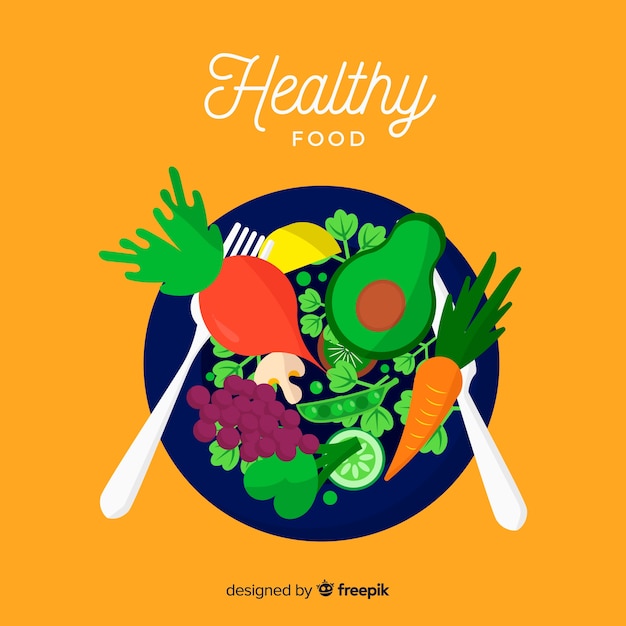 Fondo de comida saludable en diseño plano