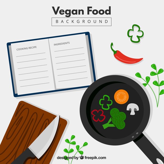 Fondo de comida vegana en diseño plano 