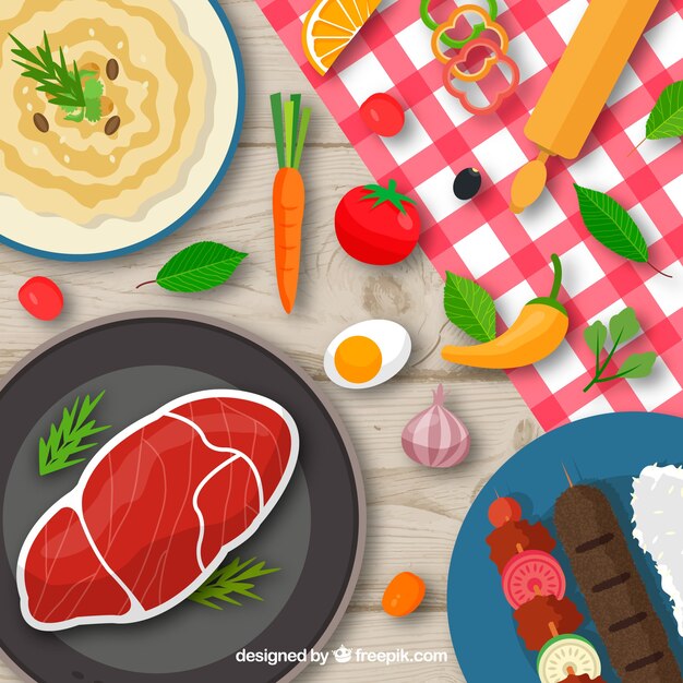 Fondo de comida con vegetales y carne