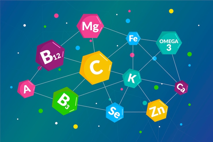 Vector gratuito fondo complejo de vitaminas y minerales esenciales