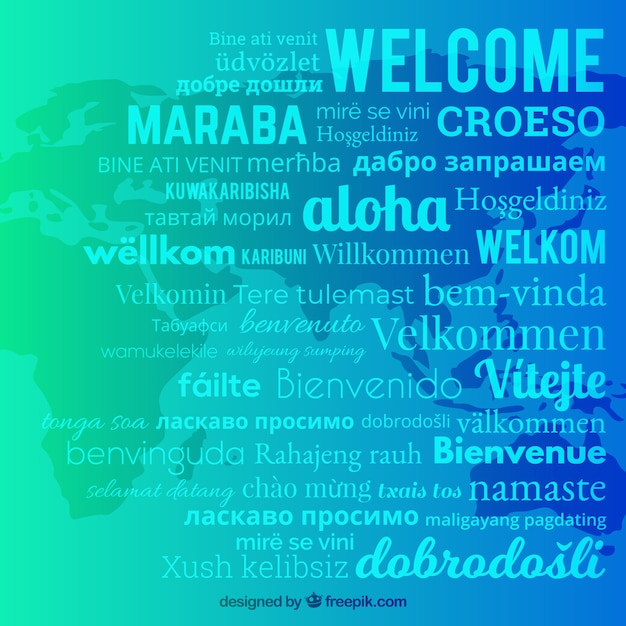 Fondo de composición de bienvenido con lenguajes diferentes