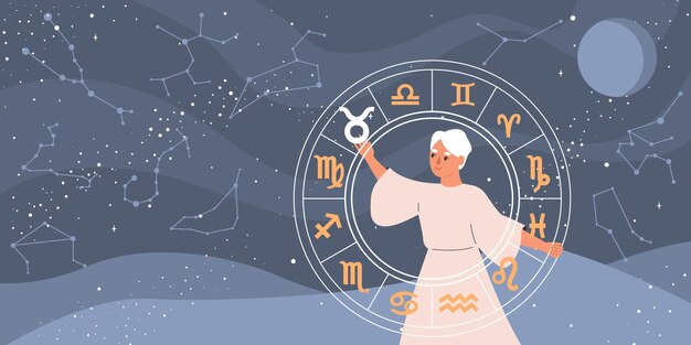 Fondo de composición de horóscopo con símbolos de zodiaco y astrología ilustración vectorial plana