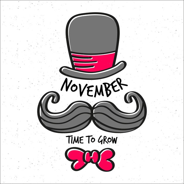 Fondo concepto bigote de movember con sombrero y pajarita