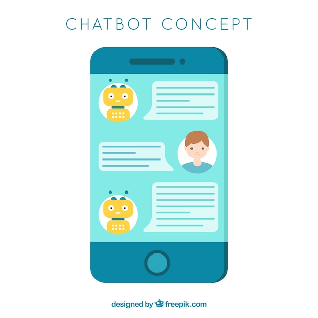 Vector gratuito fondo de concepto chatbot con dispositivo móvil