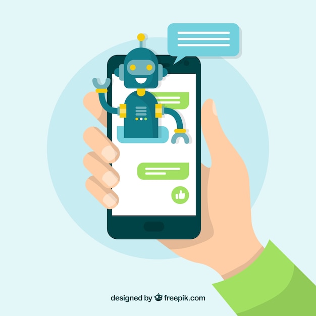 Fondo de concepto chatbot con dispositivo móvil