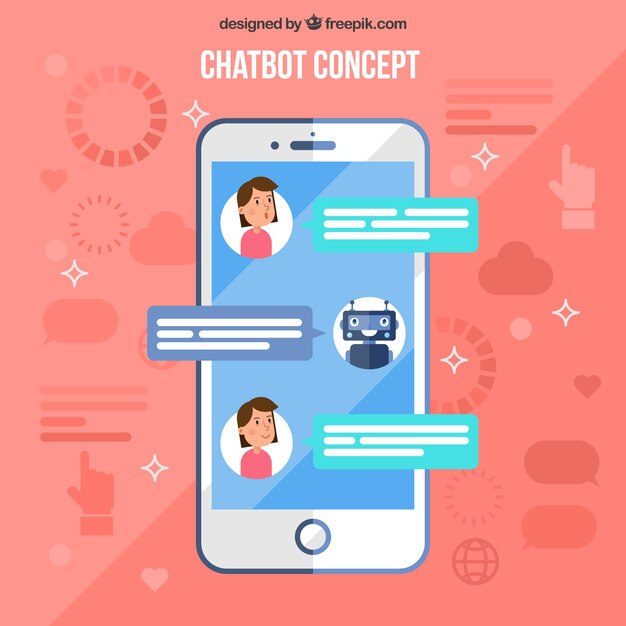 Fondo de concepto chatbot con dispositivo móvil