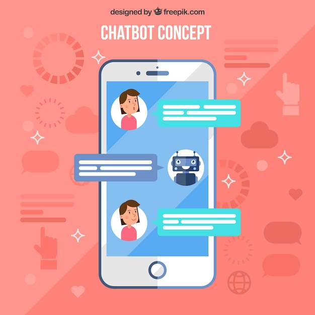 Fondo de concepto chatbot con dispositivo móvil