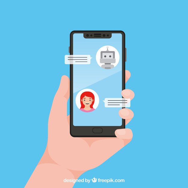 Fondo de concepto chatbot con dispositivo móvil