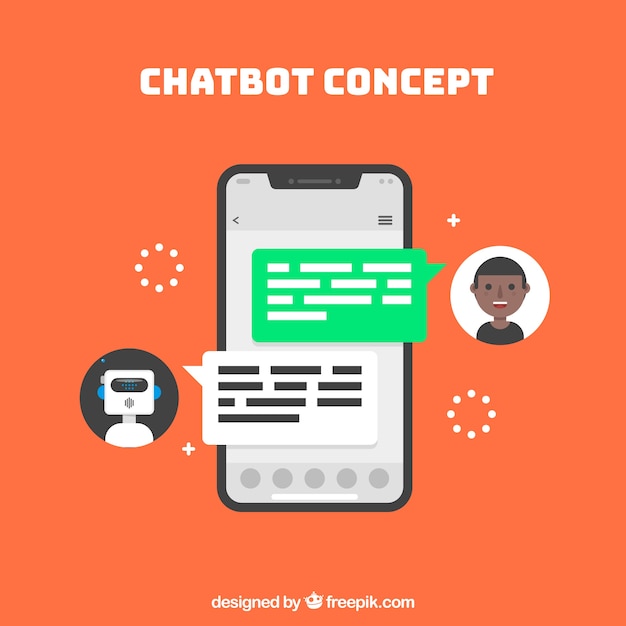 Vector gratuito fondo de concepto chatbot con dispositivo móvil