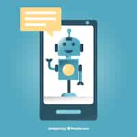 Vector gratuito fondo de concepto chatbot con dispositivo móvil