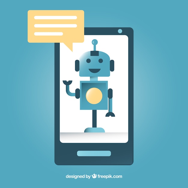 Fondo de concepto chatbot con dispositivo móvil