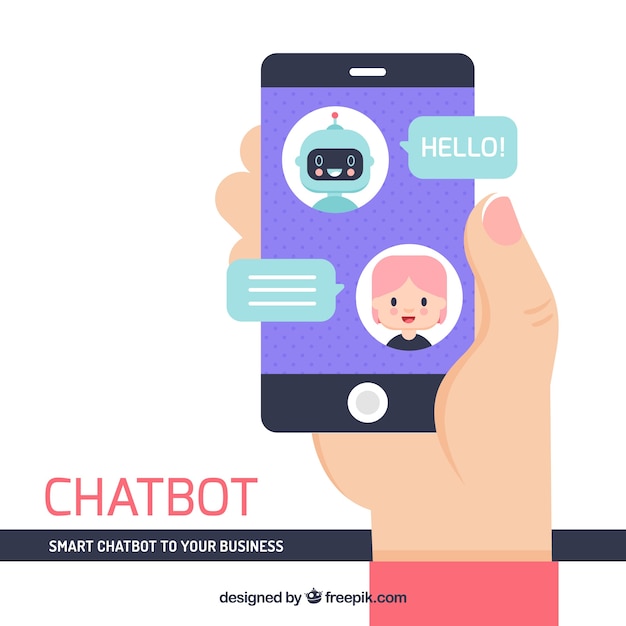 Fondo de concepto chatbot con dispositivo móvil