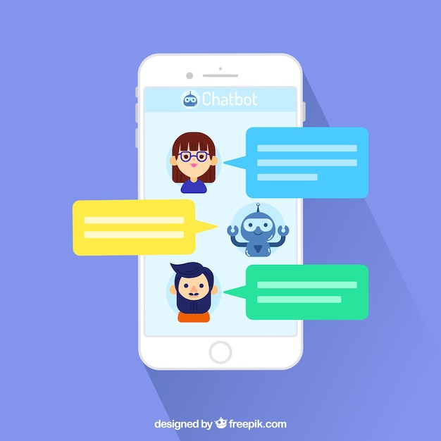 Fondo de concepto chatbot con dispositivo móvil