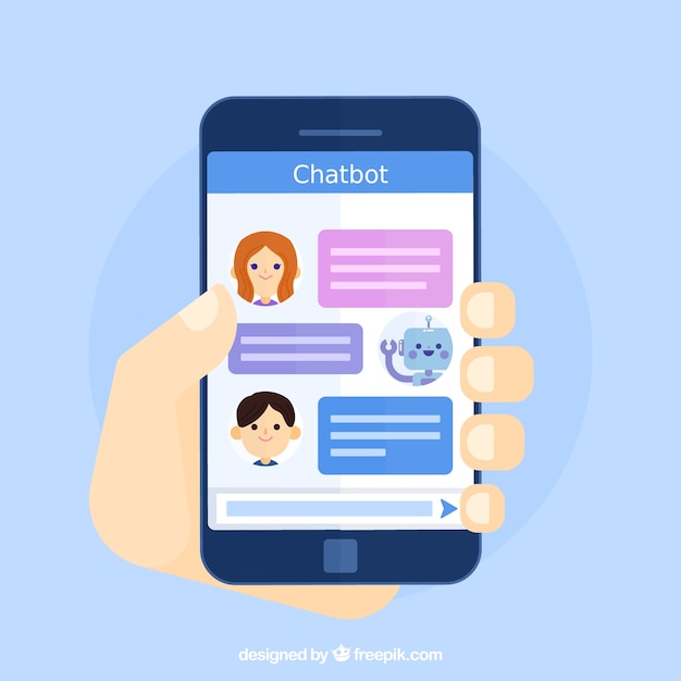 Fondo de concepto chatbot con dispositivo móvil