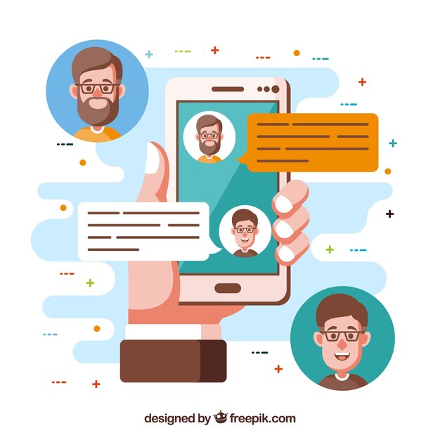 Fondo de concepto chatbot con dispositivo móvil