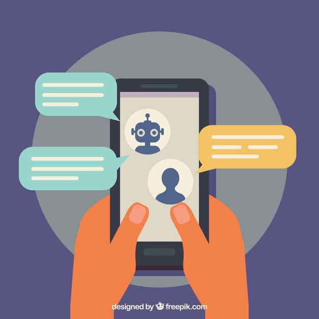 Fondo de concepto chatbot con dispositivo móvil