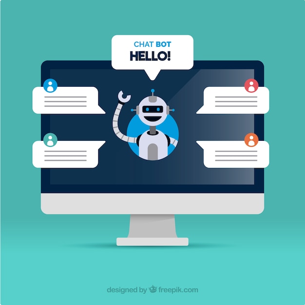 Fondo de concepto chatbot con ordenador
