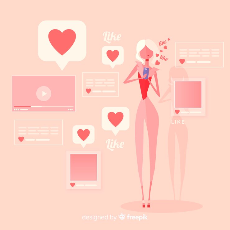 Vector gratuito fondo concepto corazón redes sociales gente joven dibujada a mano