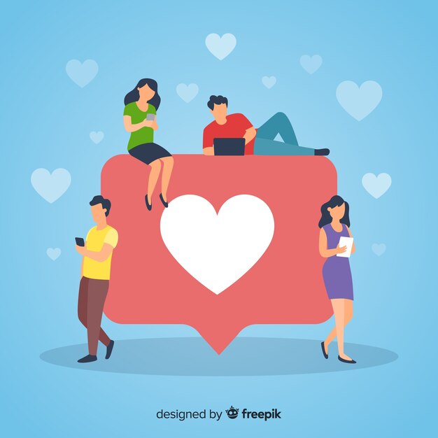 Fondo concepto corazón redes sociales gente joven dibujada a mano