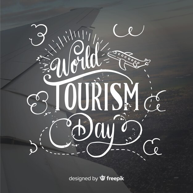 Fondo concepto día mundial del turismo con tipografía