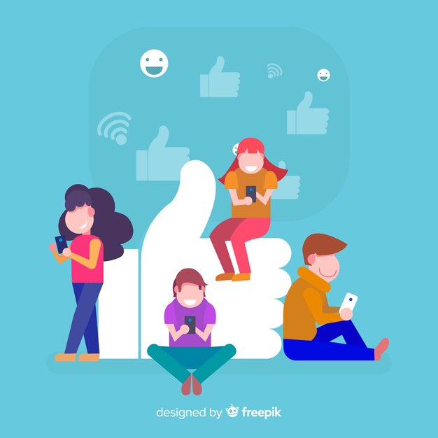 Fondo concepto me gusta redes sociales gente joven dibujado a mano