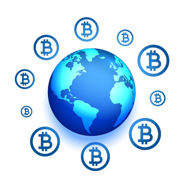 Fondo de concepto de presencia de red global de bitcoin con tierra