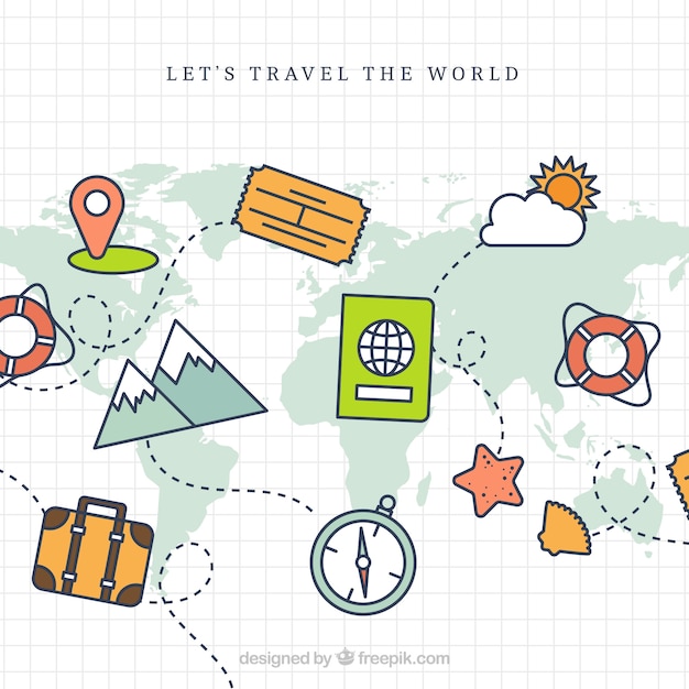 Fondo de concepto de viaje con elementos