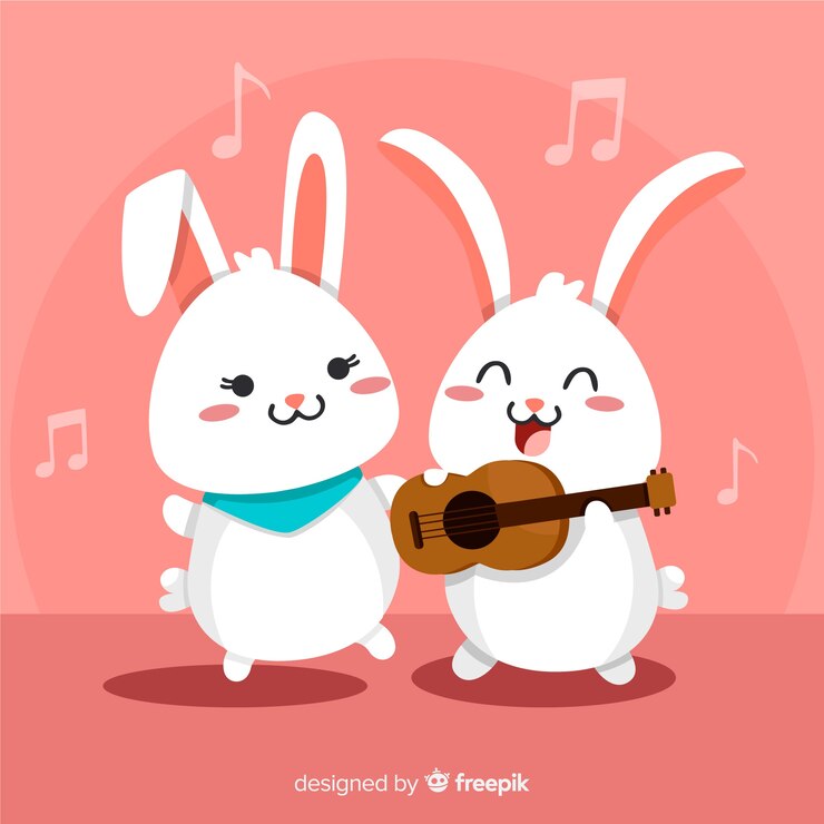 Vector gratuito fondo conejos kawaii cantando